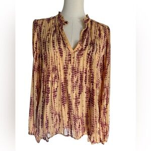 Anthropologie Maritzia Yellow Top Blouse Size M Peasant Modest Bohemian Tie Dye